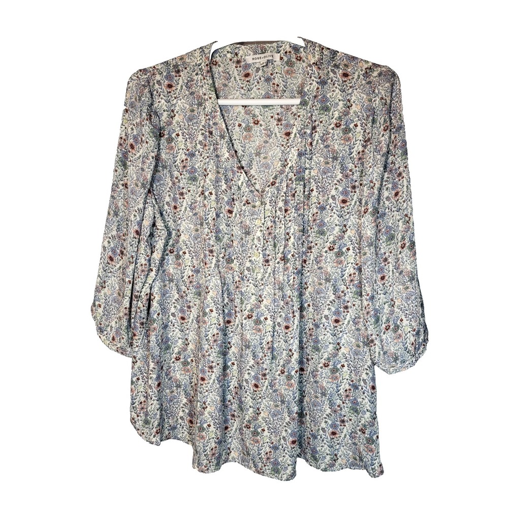 Rose & Olive Floral Blouse Floral Cottagecore Peasant Popover Size 2X Office